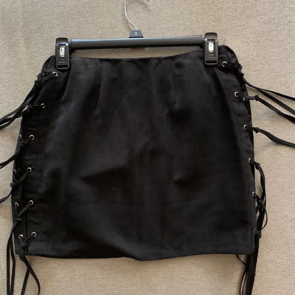 Black suede skirt with fringe!